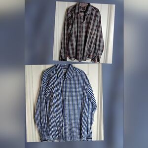 Pair of Men's Blue Checkered and Black Plaid Cotton Blend Shirts